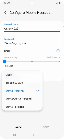 Press WPA3-Personal to password protect your Wi-Fi hotspot. Press WPA3-Personal to password protect your Wi-Fi hotspot.