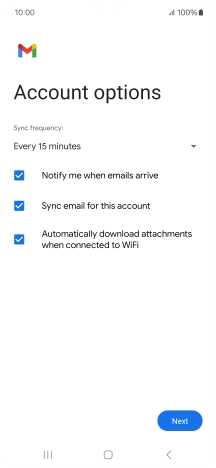 If this screen is displayed, your email account has been recognised and set up automatically. Follow the instructions on the screen to key in more information and finish setting up your phone.