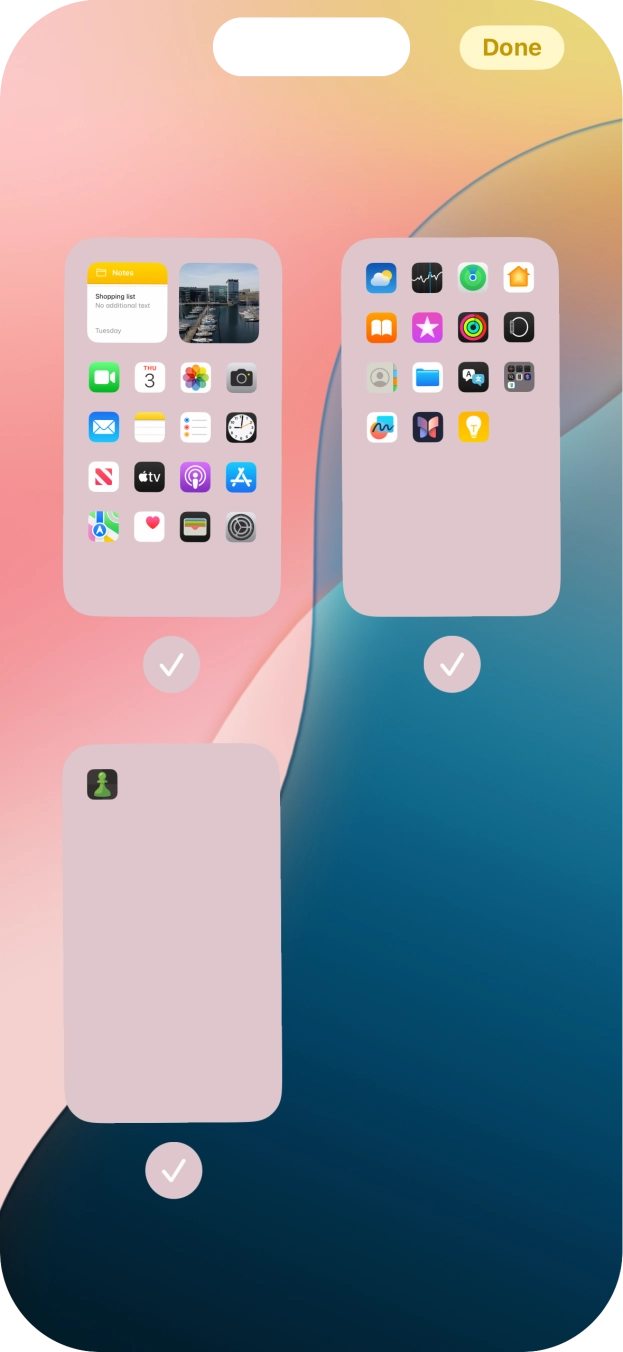 Press the fields below the required home screens to select or deselect them.
