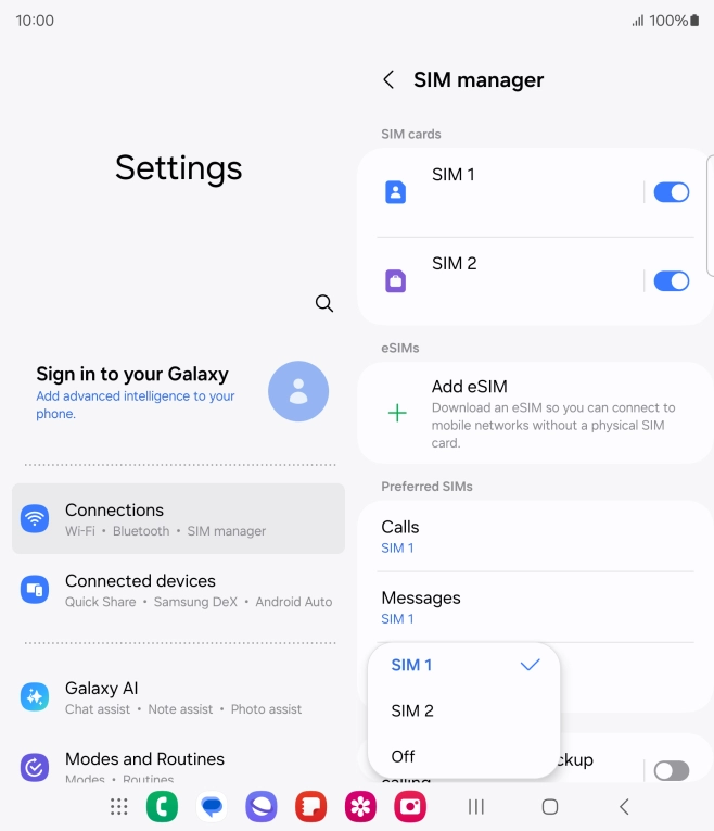 Press the required setting.