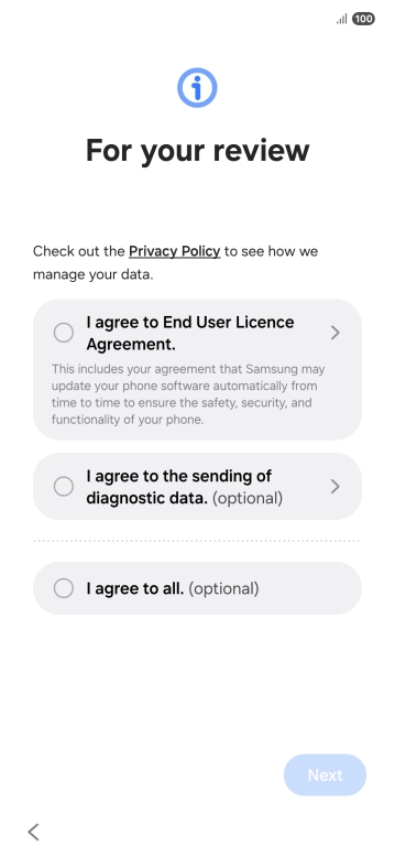 Press the fields next to the required settings to select them.