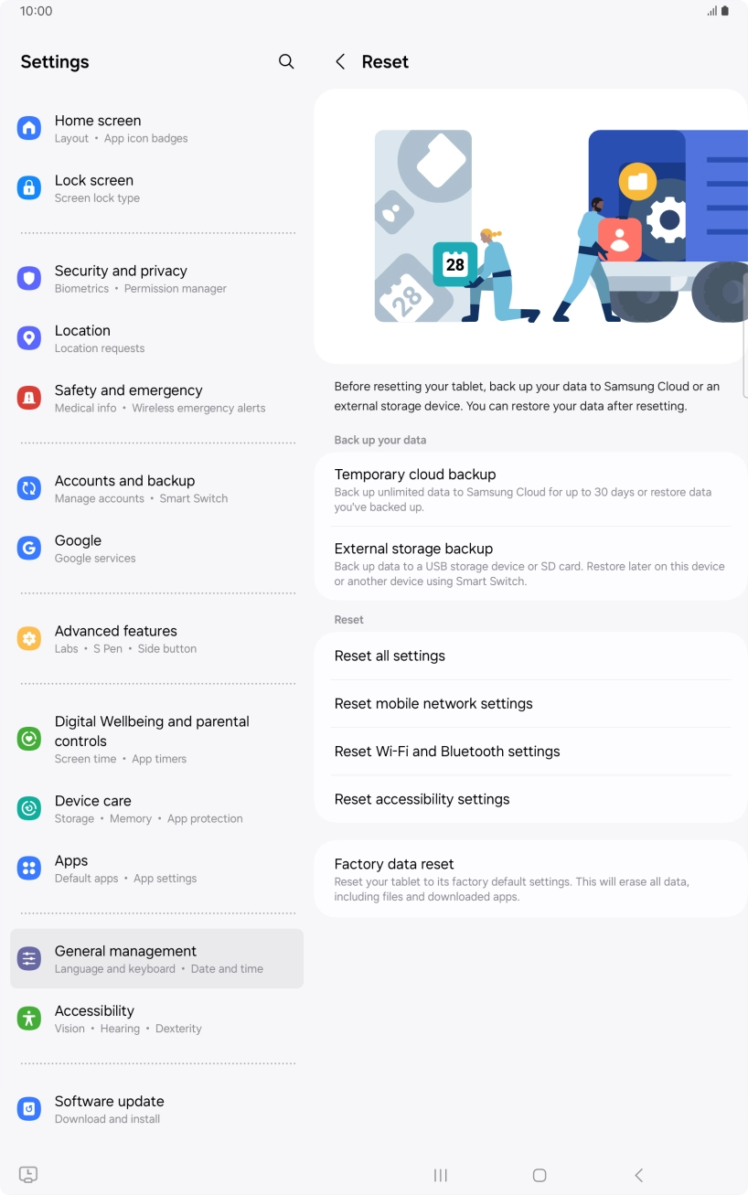 Press Factory data reset.