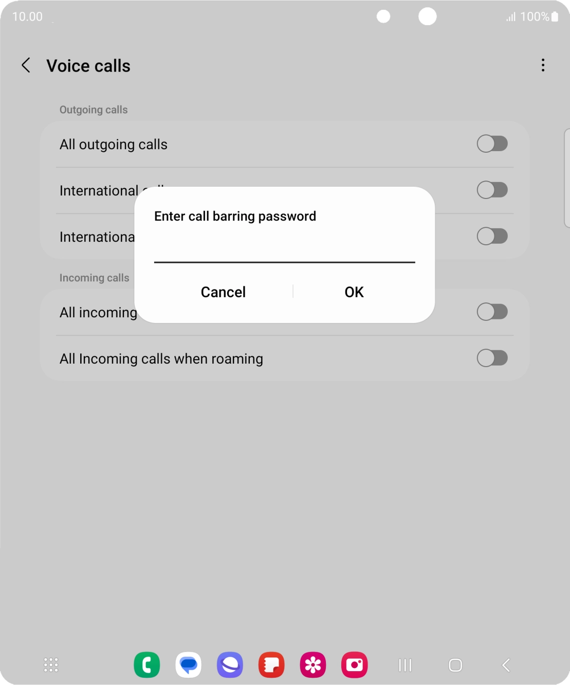 Key in your call barring password and press OK.