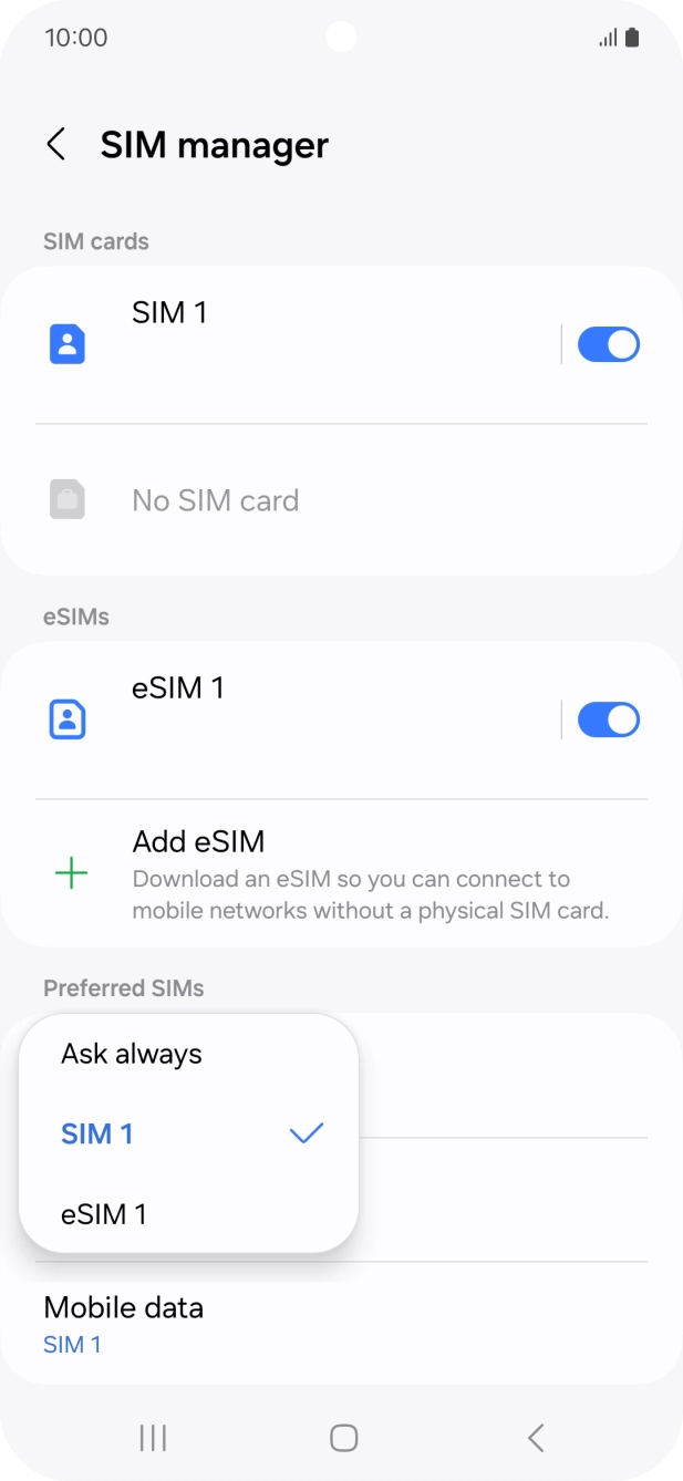 Press the required setting. Press the required setting.