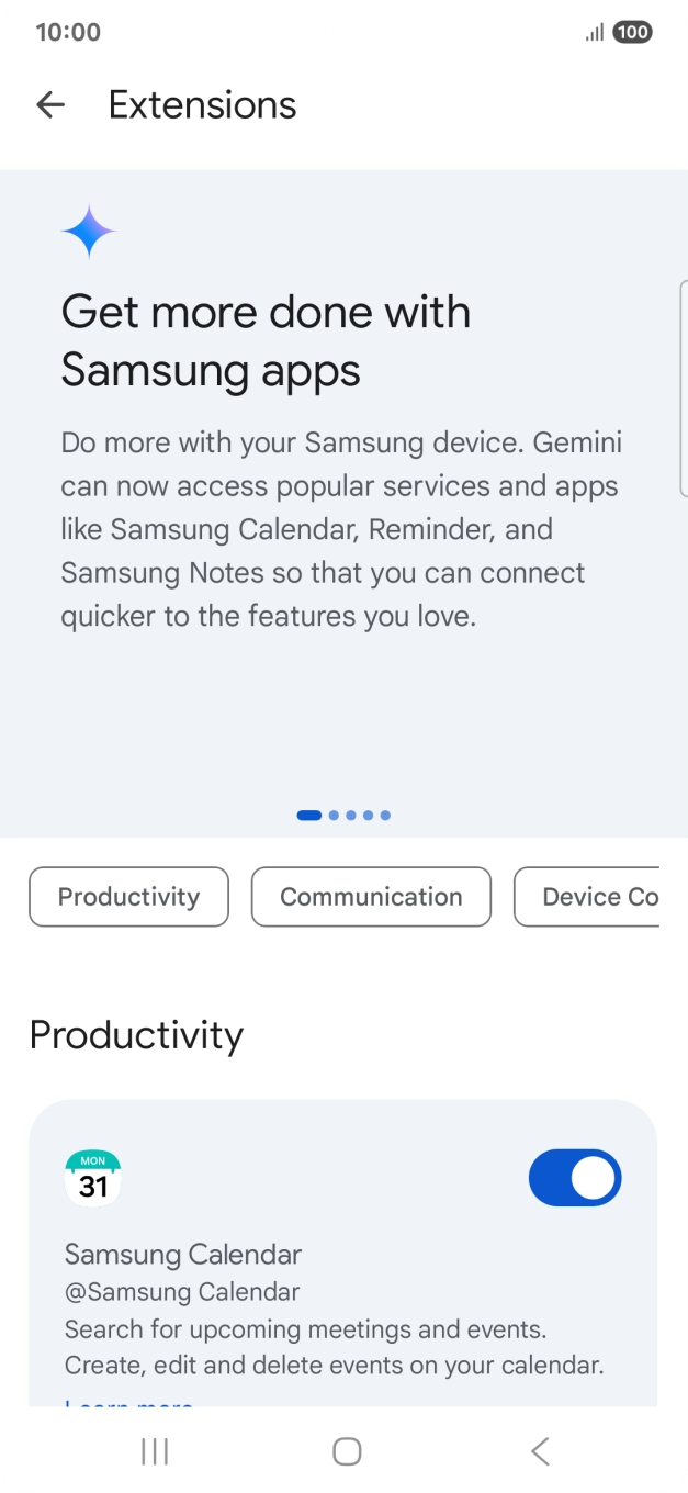 Press the indicator next to the required extension to turn on the function.