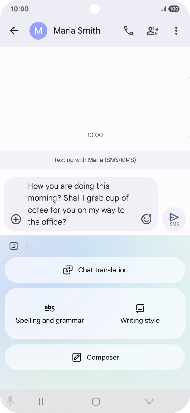 To check your text for grammatical and spelling errors, press Spelling and grammar and follow the instructions on the screen to use the function.