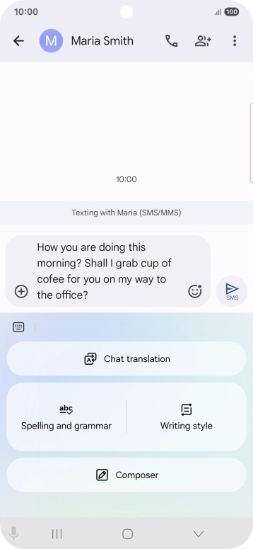 To check your text for grammatical and spelling errors, press Spelling and grammar and follow the instructions on the screen to use the function.