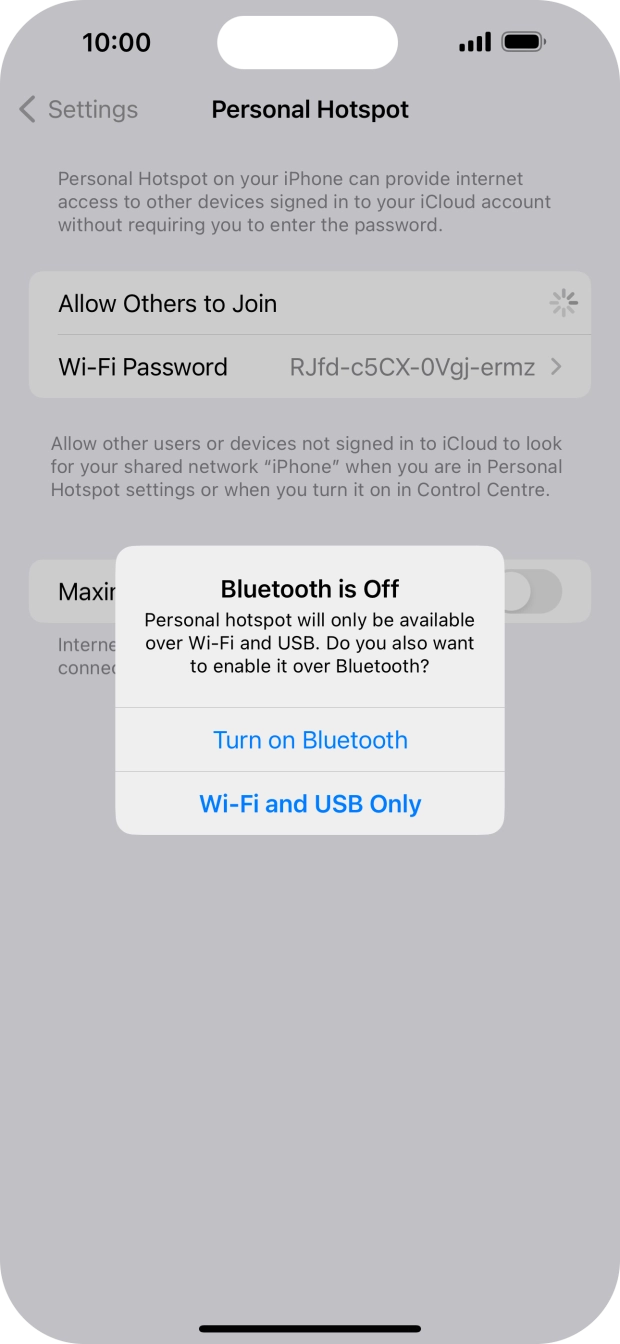 If Wi-Fi is turned on, press Wi-Fi and USB Only.