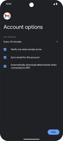 If this screen is displayed, your email account has been recognised and set up automatically. Follow the instructions on the screen to key in more information and finish setting up your phone.