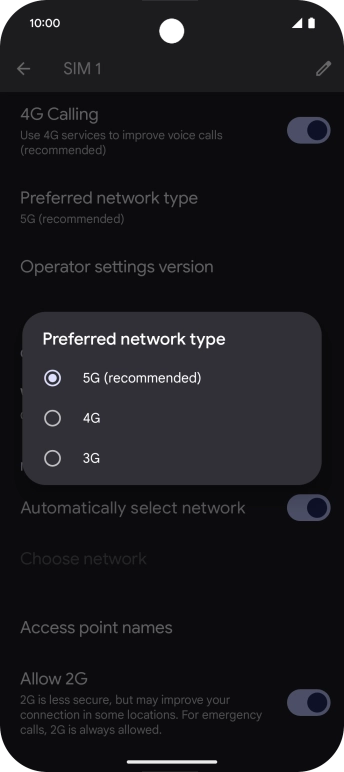 Press the required network mode. Press the required network mode.