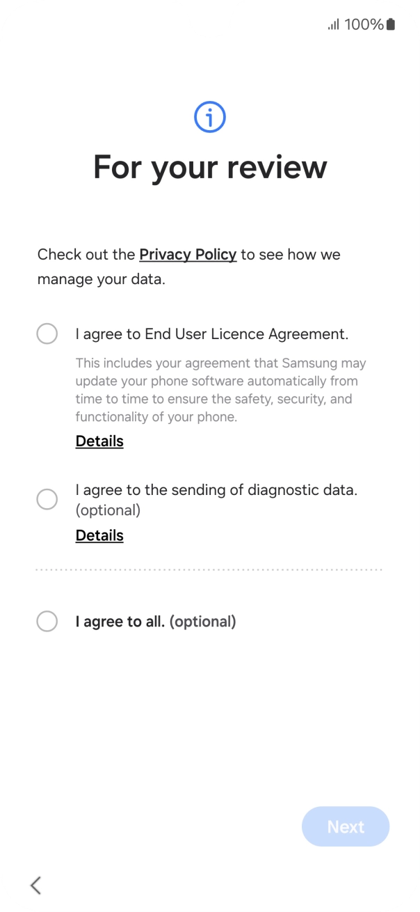 Press the fields next to the required settings to select them. Press the fields next to the required settings to select them.