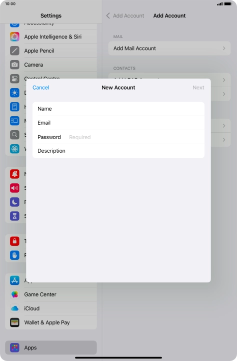 Press Password and key in the password for your email account.