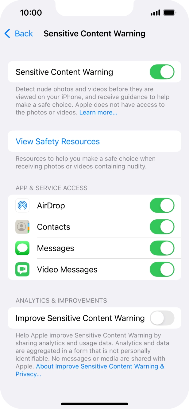 Press the indicators next to the required applications to turn the function on or off. Press the indicators next to the required applications to turn the function on or off.