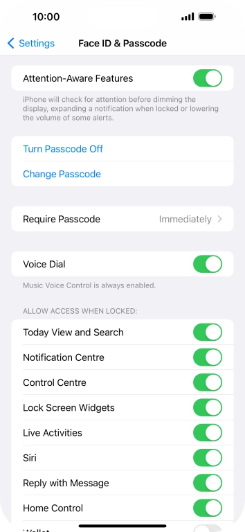 Press Turn Passcode Off and key in the phone lock code.