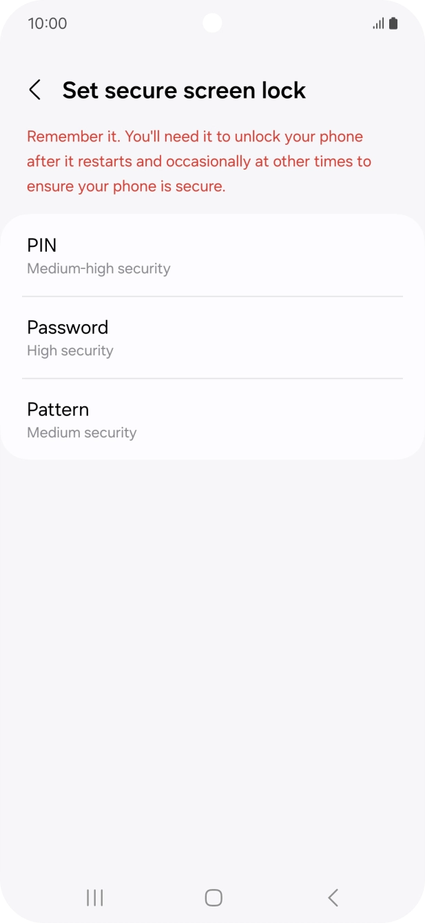 Press the required phone lock code and follow the instructions on the screen to create an additional phone lock code.