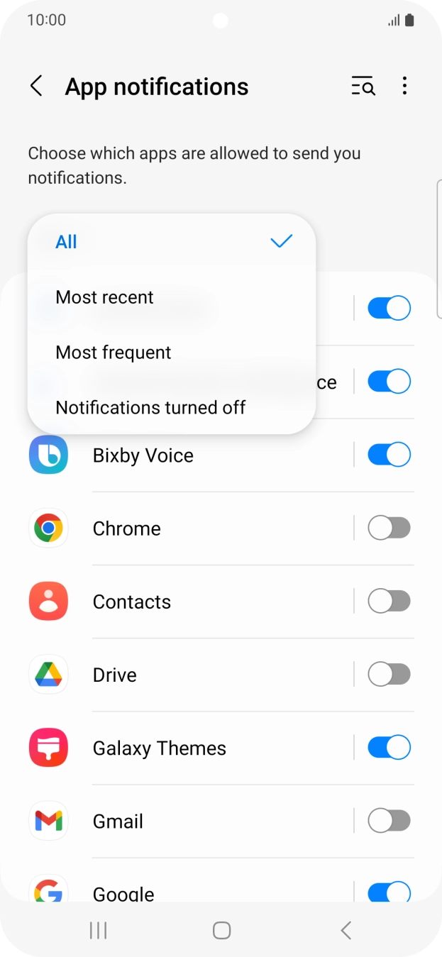 Press the required setting.