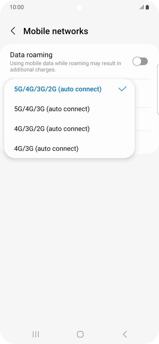 Press the required network mode.