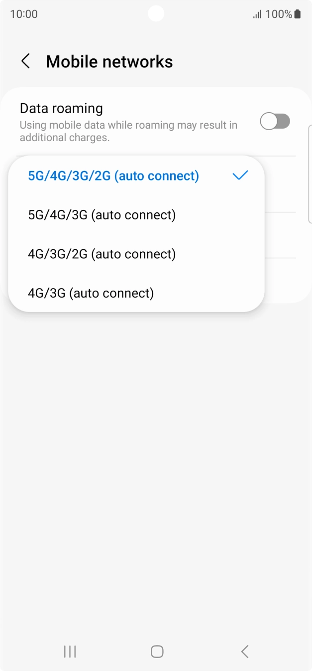 Press the required network mode.