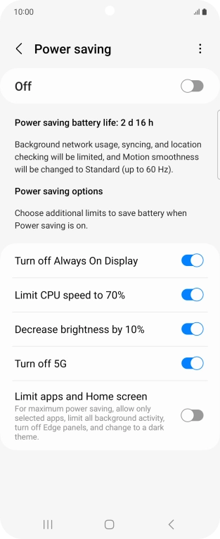 Press the indicators next to the required settings.