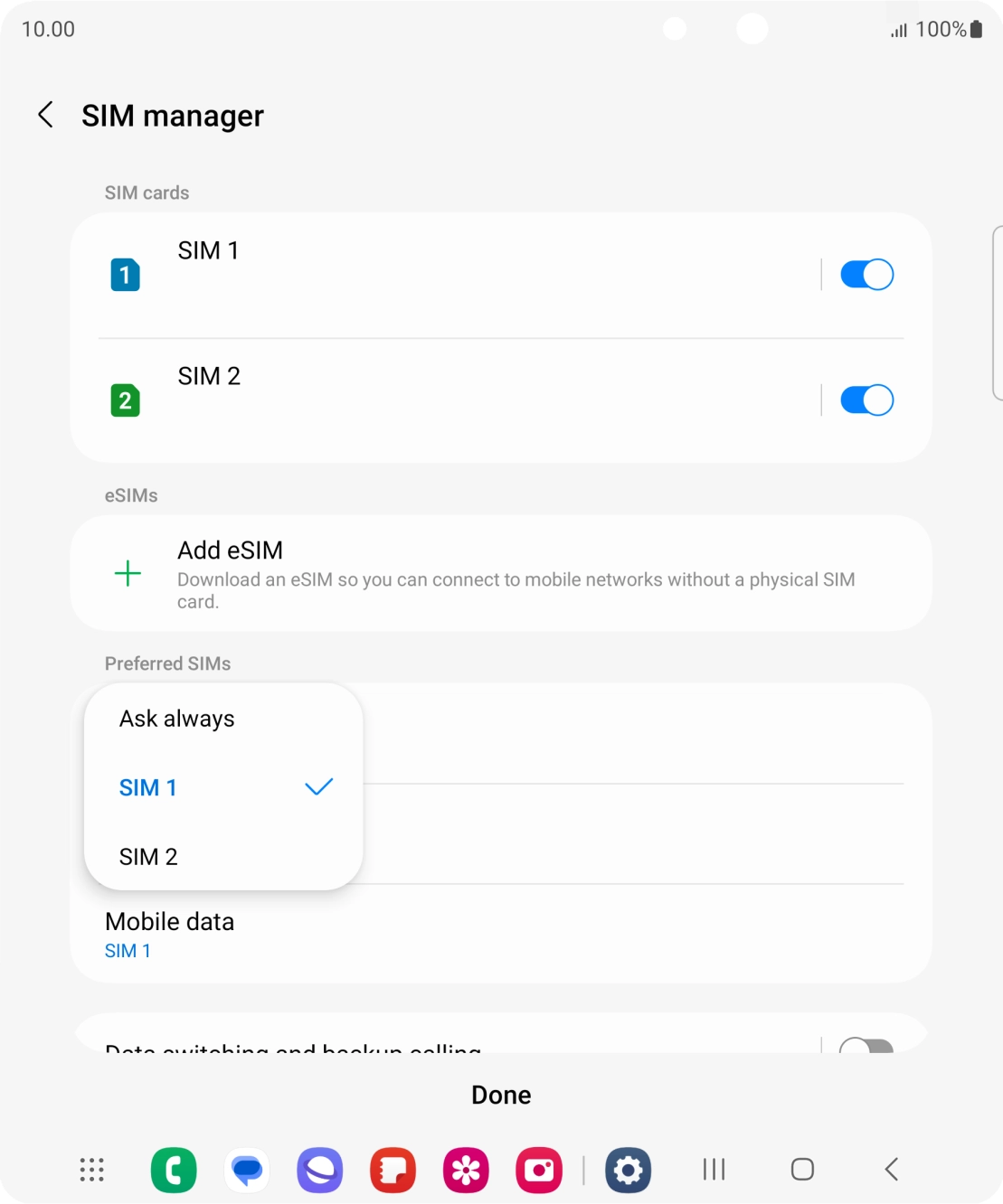 Press the required setting.