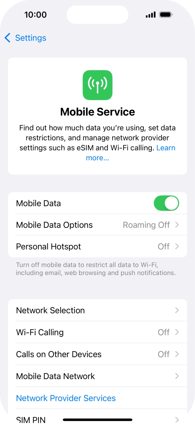 Press Mobile Data Options. Press Mobile Data Options.