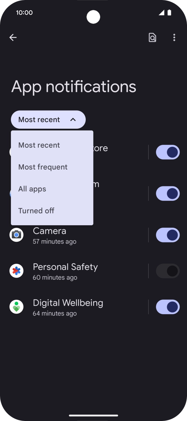 Press the required setting.