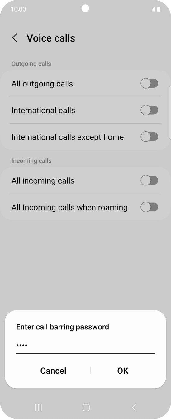 Key in your call barring password and press OK.