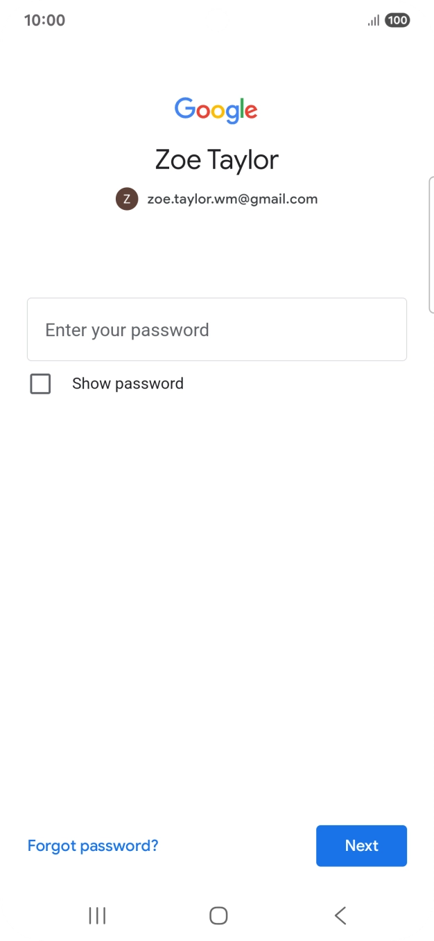 Press Enter your password and key in the password for your Google account.