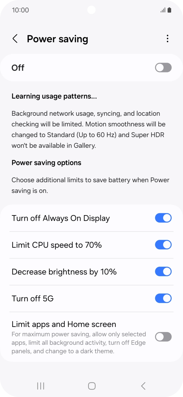Press the indicators next to the required settings.