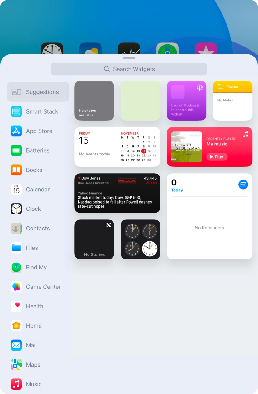 Press the required widget.