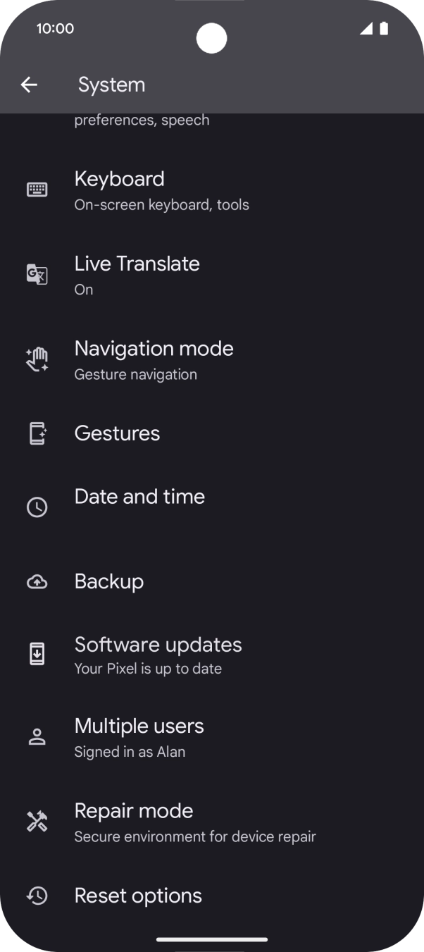 Press Reset options.