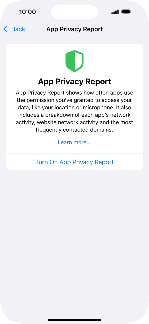 Press Turn On App Privacy Report to turn on the function.