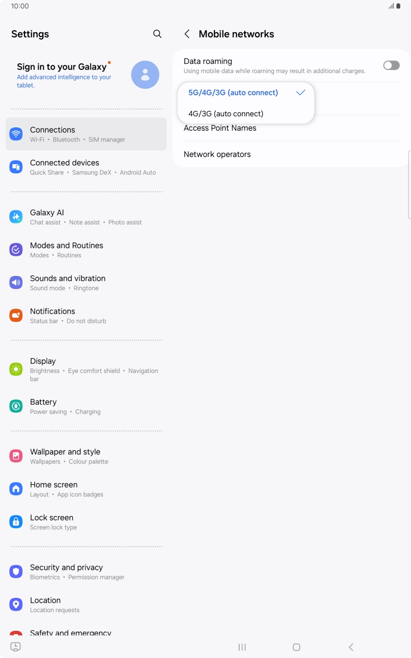 Press the required network mode.
