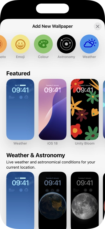 Press the required category and follow the instructions on the screen to select the required background image.