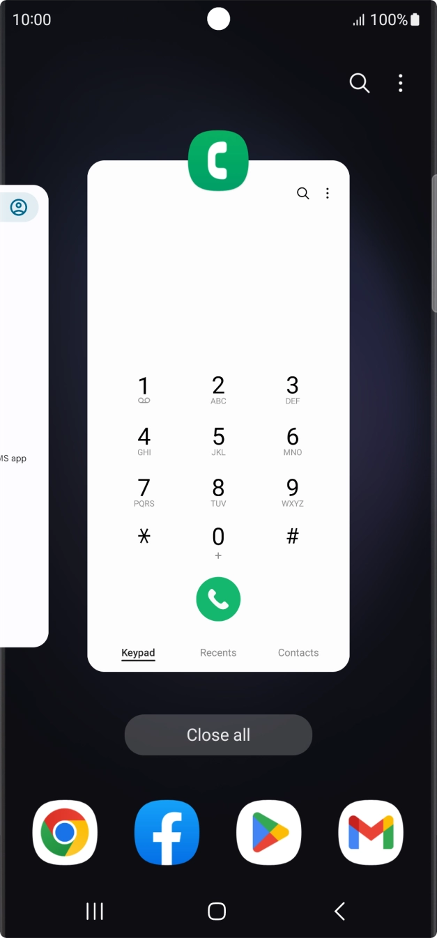 To end one running application, slide your finger upwards on the required application.