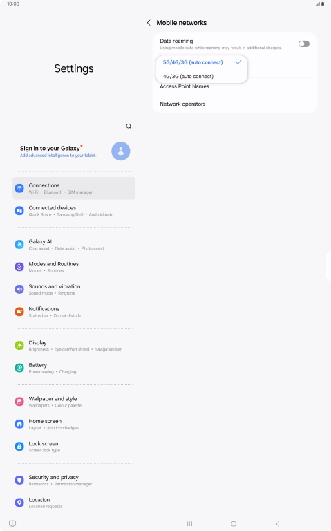 Press the required network mode.