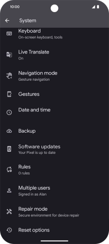Press Reset options.
