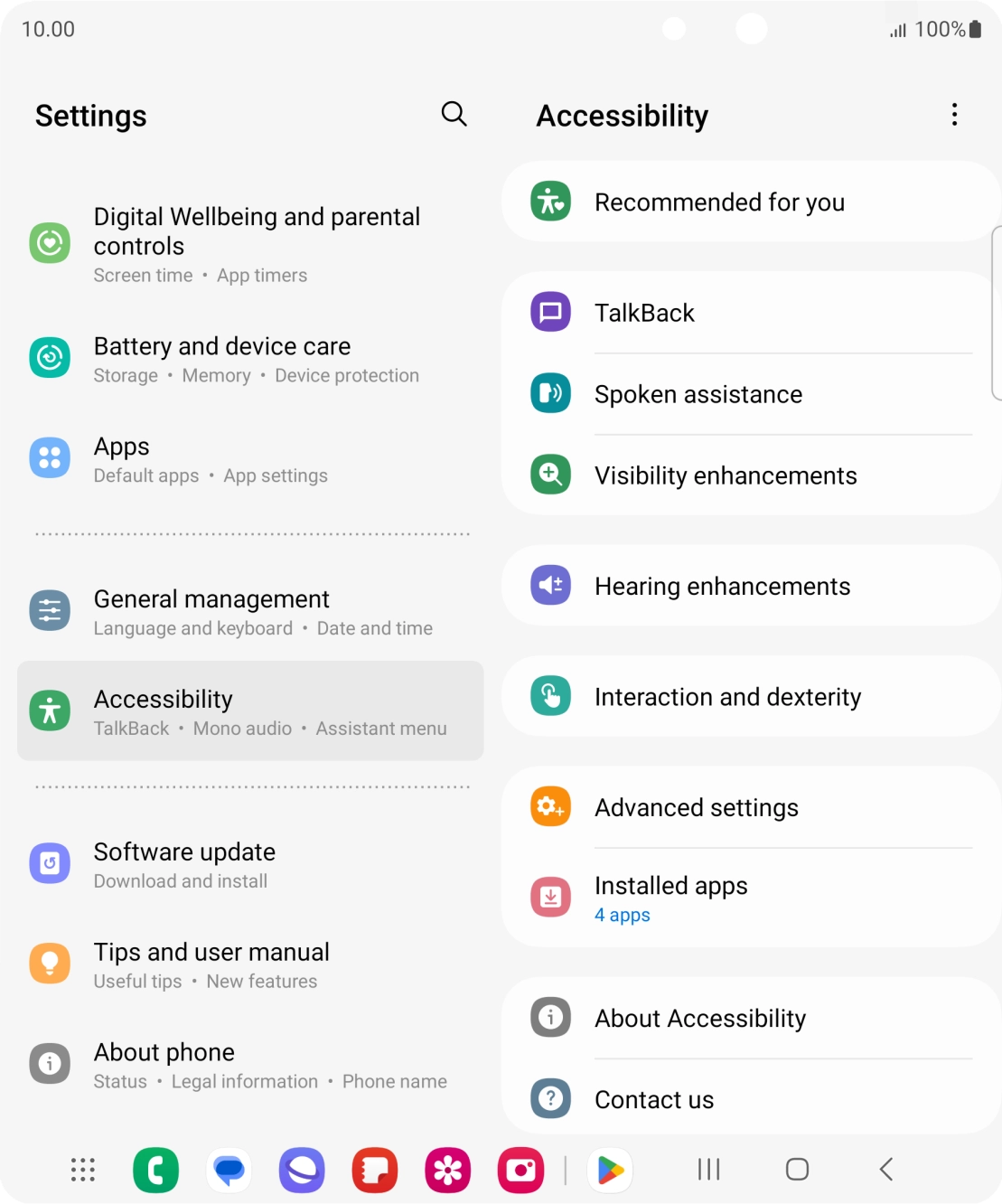 Press TalkBack and follow the instructions on the screen to select the required settings.