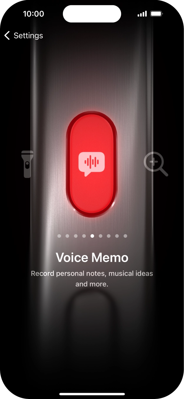 Slide your finger right or left on the screen to select the required function.