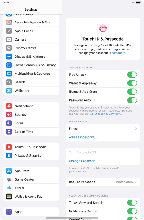 Press the indicators next to the required settings to turn them on or off.