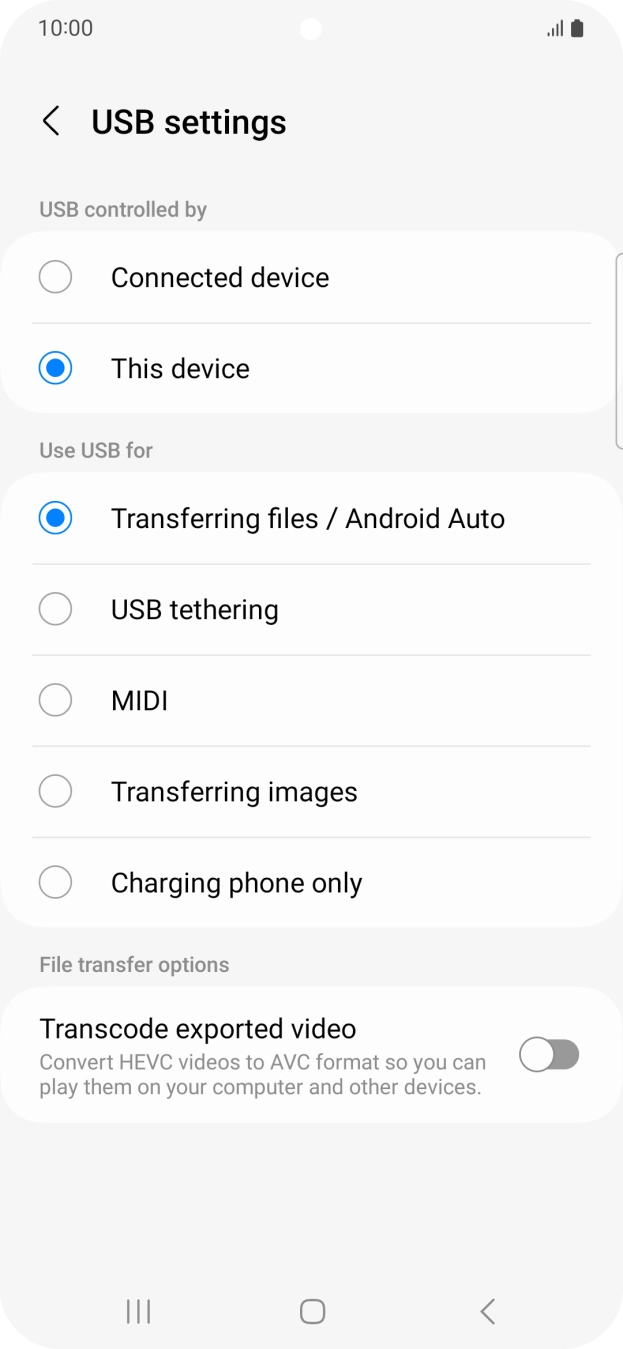 Press Transferring files / Android Auto.
