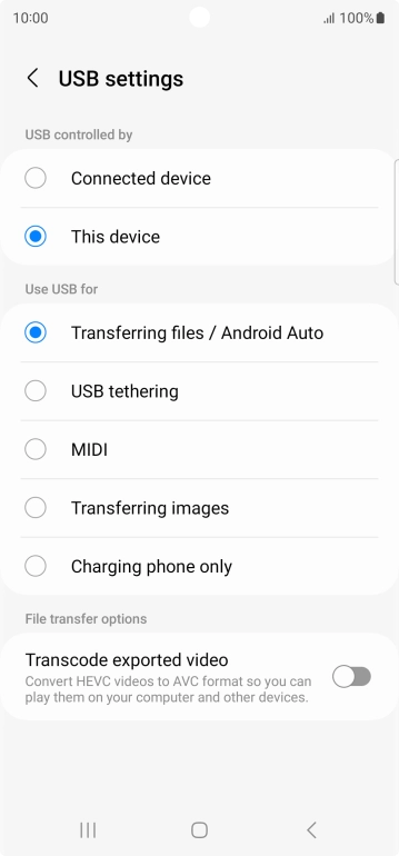 Press Transferring files / Android Auto.