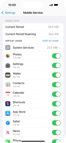 Press the indicators next to the required applications to turn the function on or off.