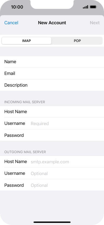 Press Username and key in the username for your email account.
