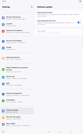 Press Download and install. If a new software version is available, it's displayed. Follow the instructions on the screen to update the tablet software.