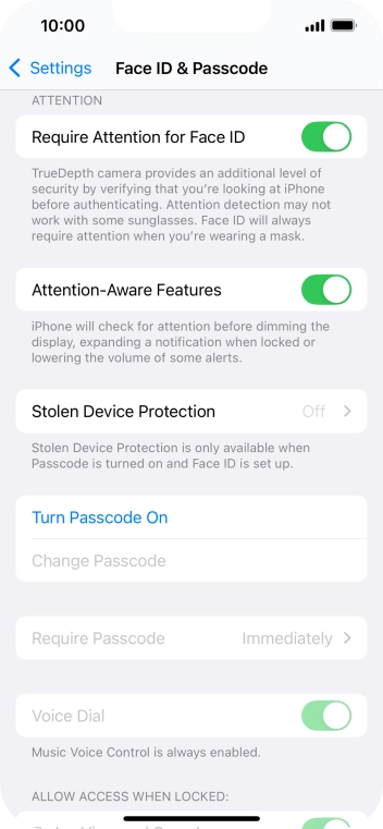 Press Turn Passcode On and key in a phone lock code of your own choice twice.