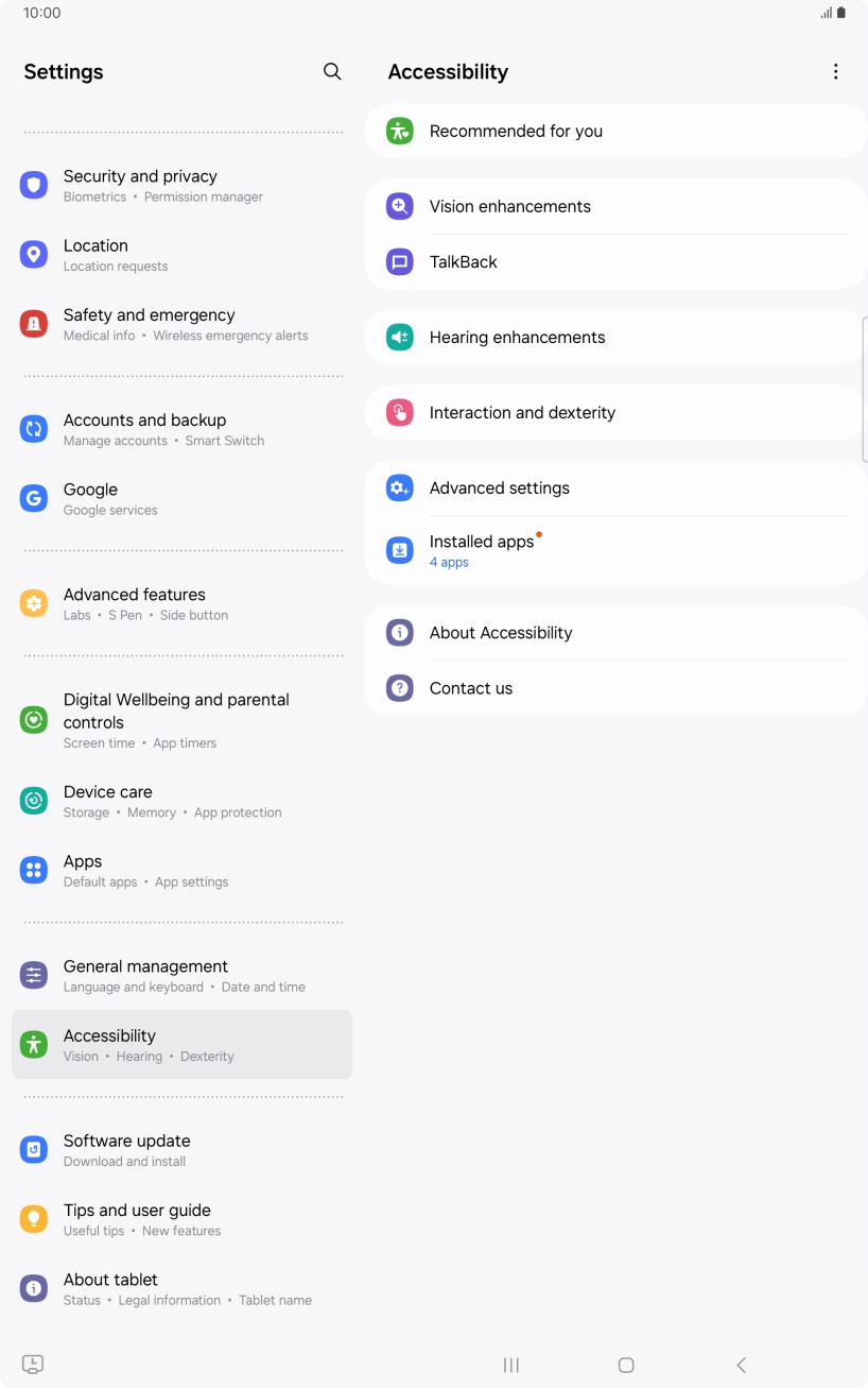 Press Vision enhancements and follow the instructions on the screen to select the required settings.
