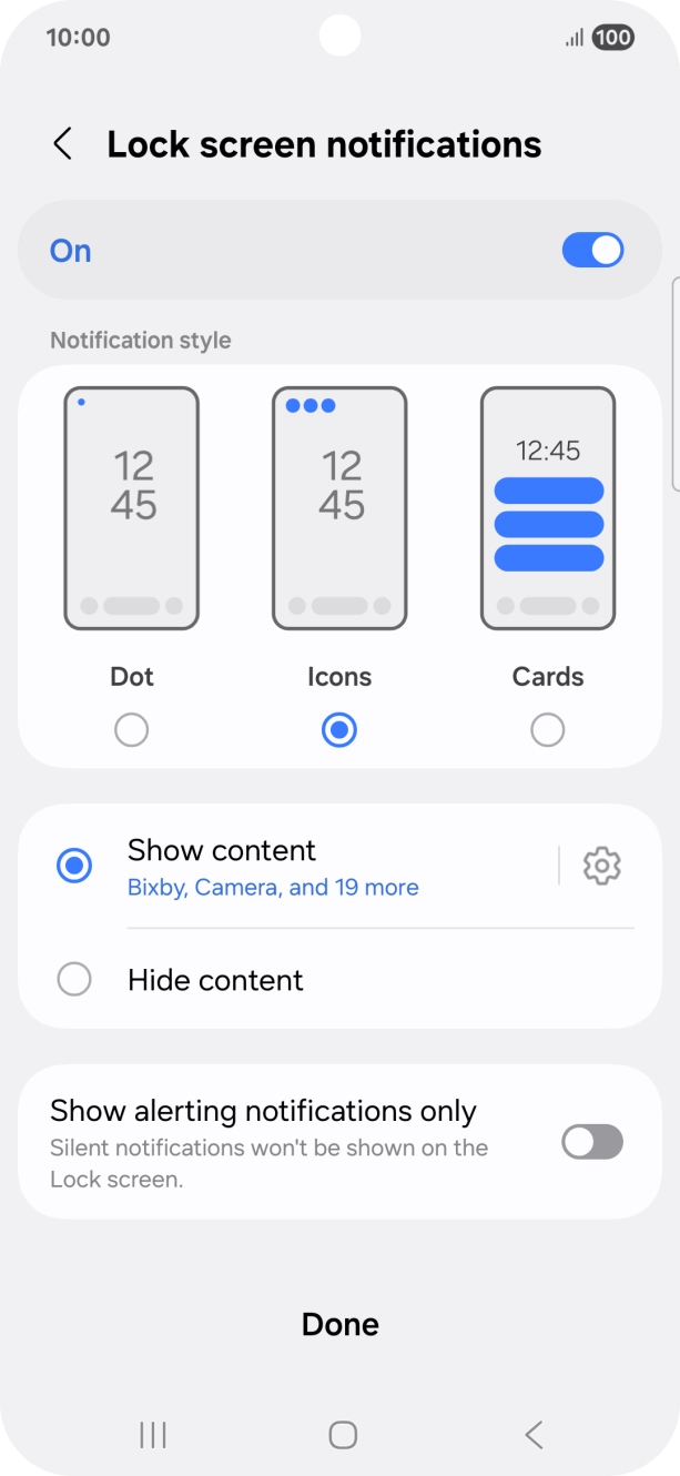 Press the required settings to turn them on or off.
