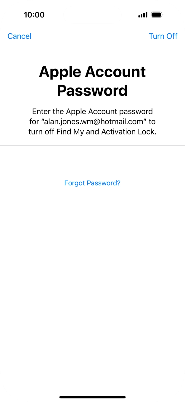 Key in the password for your Apple ID and press Turn Off. Wait a moment while the factory default settings are restored. Follow the instructions on the screen to set up your phone and prepare it for use.