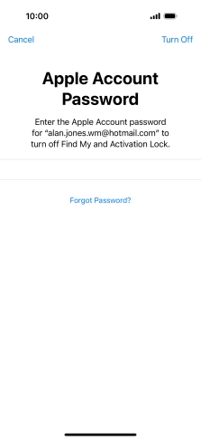 Key in the password for your Apple ID and press Turn Off. Wait a moment while the factory default settings are restored. Follow the instructions on the screen to set up your phone and prepare it for use.
